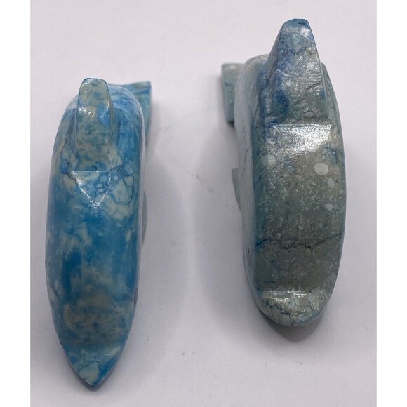 2 VTG  Blue Marble Hand Carved Dolphin Figurines Small Paperweights Desk Pieces - Picture 4 of 14